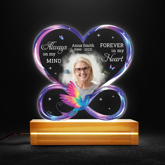 SANDJEST Personalized Memorial Gift Idea In Loving Memory Custom Photo Infinity Heart Shape Night Light For Loss of Loved One