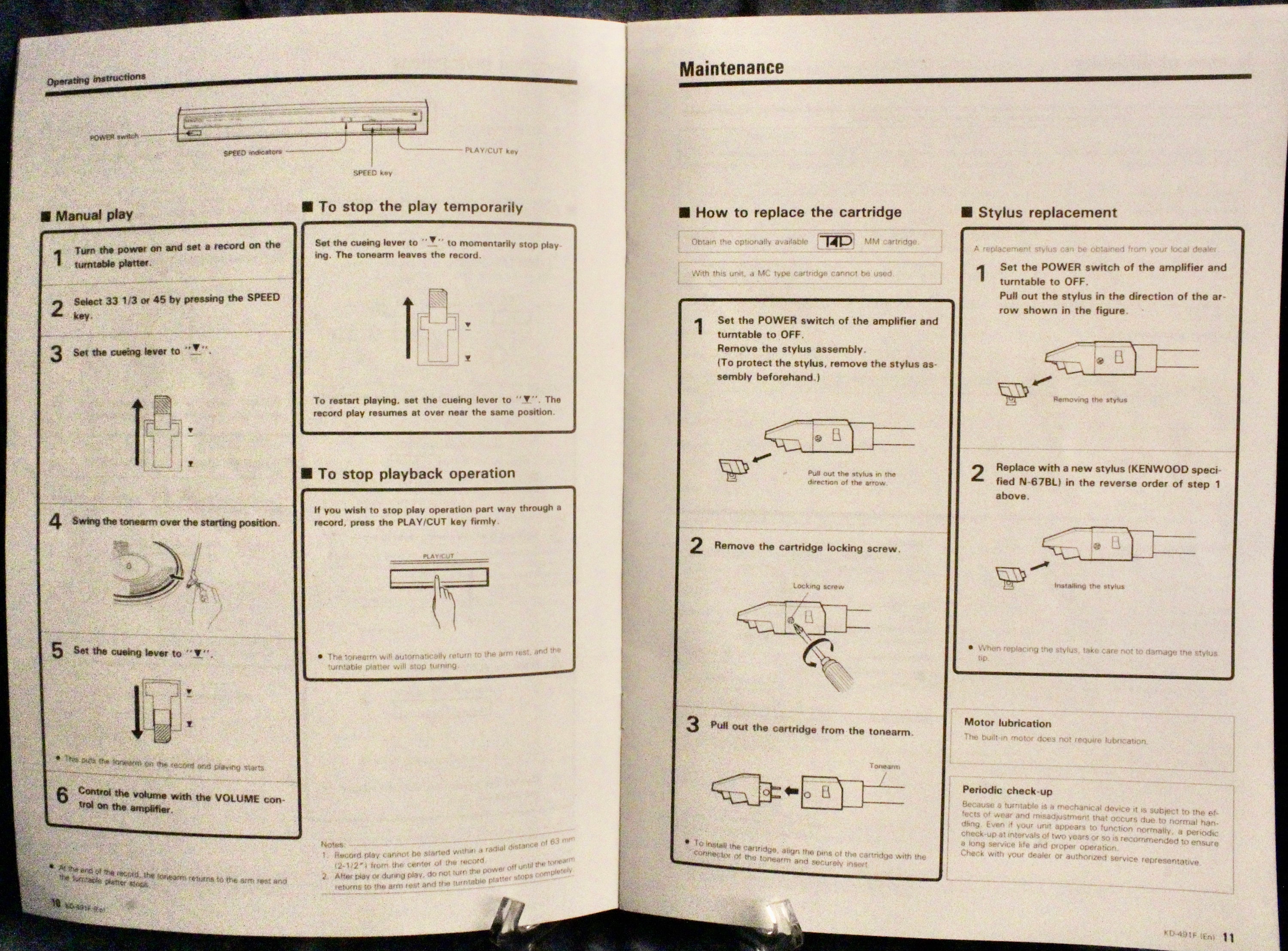 Kenwood KD491F Turntable Original Instruction Manual English and