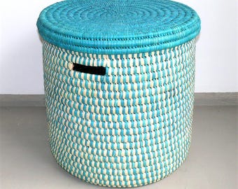 Woven African laundry basket with lid | Storage basket | A purely natural product | Sturdy, durable | Decorative home decor