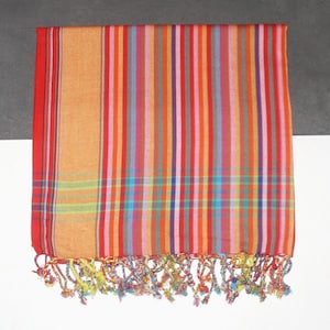Kikoy Scarf / Sarong | 100 x 170 cm | 100% cotton | multicolored striped | as sarong/stole, neck scarf, shawl, tablecloth