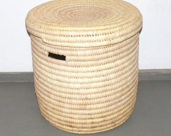 Woven African laundry basket with lid | Storage basket | A purely natural product | Sturdy, durable | Decorative home decor