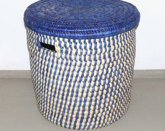 Woven African laundry basket with lid | Storage basket | A purely natural product | Sturdy, durable | Decorative home decor