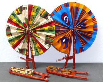 African Fan | Original Ghanaian Fan | Wax-Print Fabric and Leather Handle | Stylish Cooling for Hot Days | Handmade in Ghana