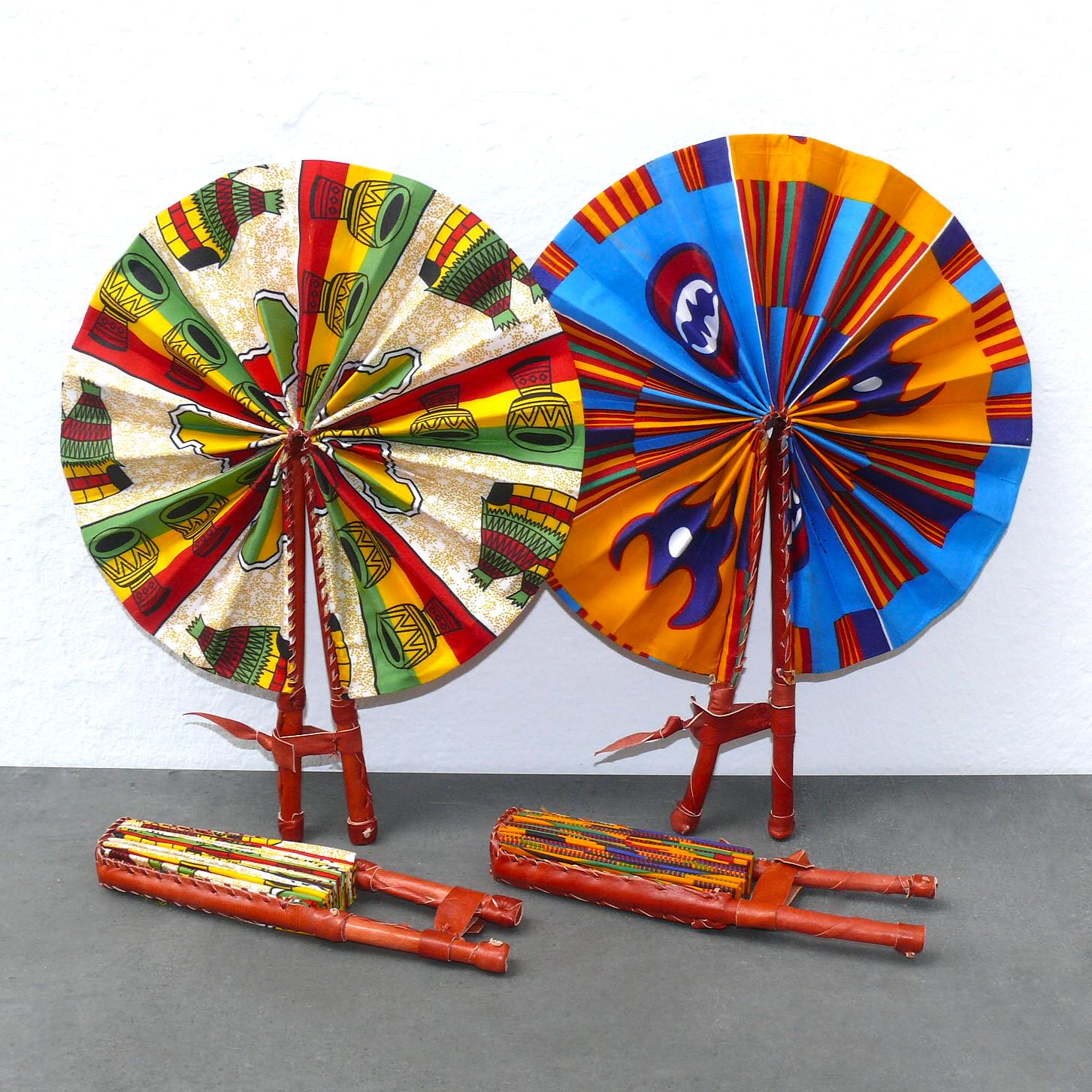 African Fan | Original Ghanaian Fan | Wax-print Fabric and Leather