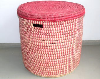 Woven African laundry basket with lid | Storage basket | A purely natural product | Sturdy, durable | Decorative home decor
