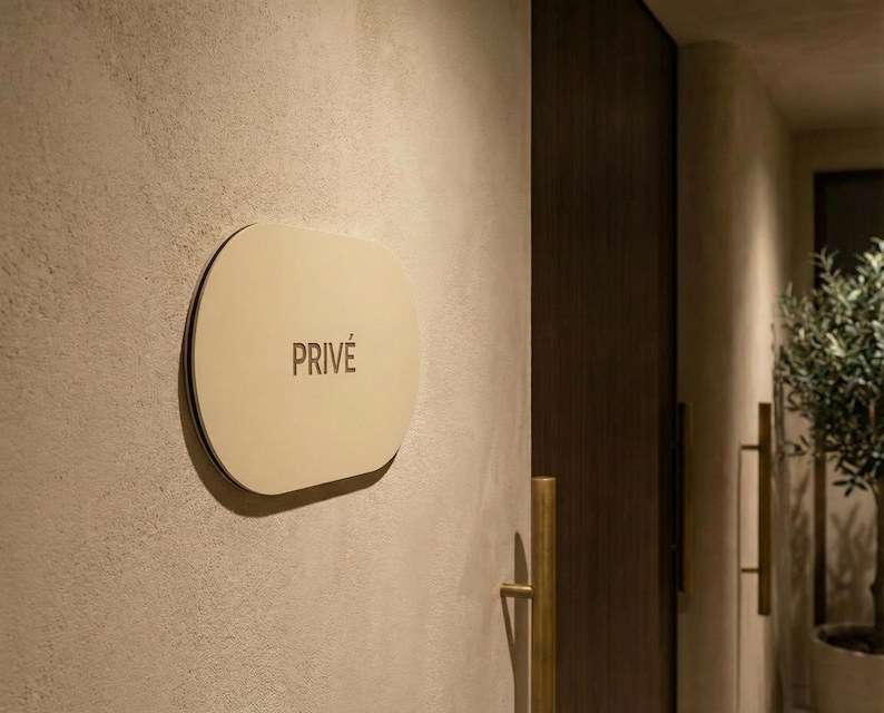Prive Signs Privé (FR) Door Sign – Sandstone Plaque, Engraved Minimalist Design ...