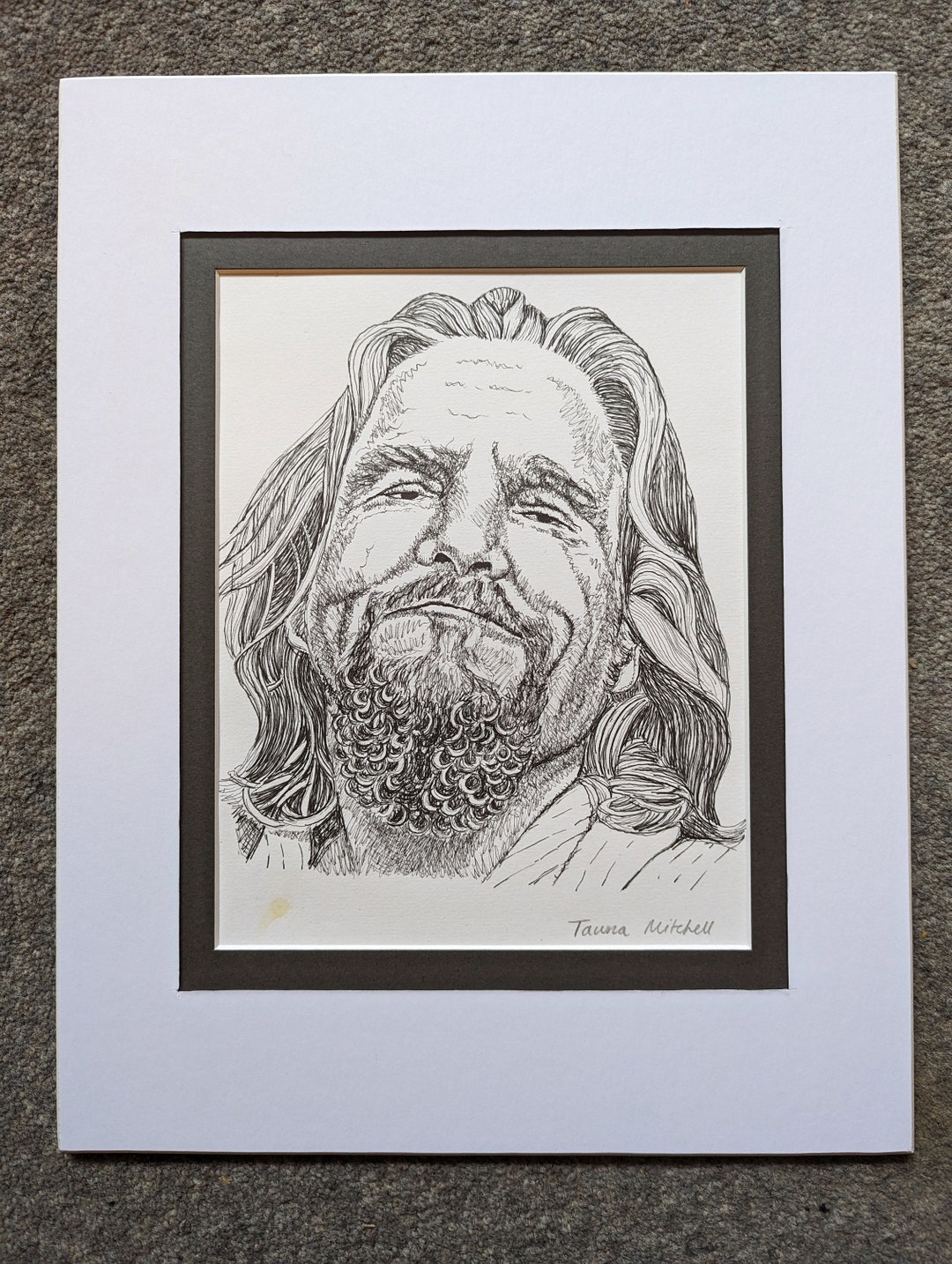 The Dude, the Big Lebowski Wall Art ORIGINAL DRAWING, Mounted Etsy