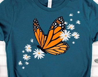 Monarch Butterfly & Daisy Clipart, SVG, PNG, EPS (Digital Download)