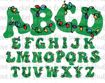 クリスマス ストリング ライト 手描き 落書き アルファベット フォント png