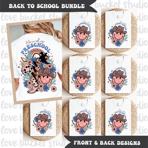 Pacote de volta às aulas com cowgirl retrô e descolado, jardim de infância, primeiro dia de aula, escola PNG, design para primeira, segunda e terceira séries, pacote escolar svg