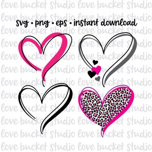 Doodle Line Hearts in formato SVG, stampe animalier Open Hearts SVG Bundle, Leopard Heart in formato SVG, Cute Hearts in formato SVG, Camicia a cuore, Amore in formato SVG, Taglia File Cricut