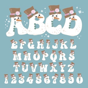 Fuente de muñeco de nieve acogedora PNG, alfabeto de muñeco de nieve navideño, letras de doodle navideño, letras PNG de muñeco de nieve navideño, fuentes navideñas, imágenes prediseñadas navideñas