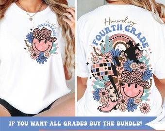 Howdy 4th Grade, Retro groovy Cowgirl Fourth Grade png, Back to School, School Grade Png, 4th Grade Teacher, Sublimation, Retro Western