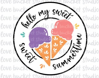 Hello Summer Ice Cream SVG、レトロなビーチバイブス（デジタルダウンロード）