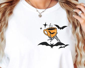 不気味なコーヒーのレトロなハロウィンデザイン SVG、PNG（デジタルダウンロード）