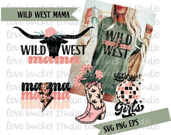 Retro groovy Cowgirl Bundle svg, Retro Western svg, Wild West Mama png, Rodeo png, Howdy svg, Cowgirl Stiefel svg, Cowboyhut png, Let's go Girls svg