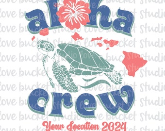 Aloha Crew PNG, croisière svg, svg hawaïen, svg fleur d'hibiscus, tortue de mer Aloha, tortue SVG, chemise de groupe des îles Hawaï, vacances en famille svg