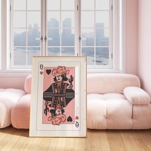 Herzkönigin Cowgirl Wandkunst, Retro Boho Western Art, rosa Wandkunst Cowgirl Poster adretter Wohnheim Raumdekor ästhetische Galerie Wandkunst