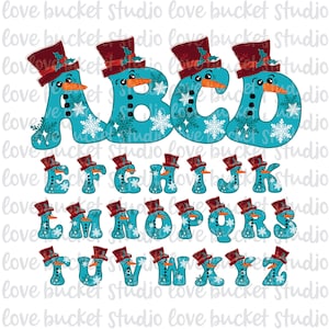 Alfabeto de muñeco de nieve de Navidad, letras de garabatos de Navidad, letras PNG de Navidad de muñeco de nieve, fuentes de Navidad, PNG, imágenes prediseñadas de Navidad, fuente manuscrita