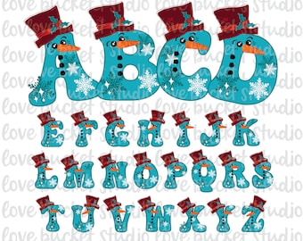 Christmas Snowman Alphabet, Christmas Doodle Letters, Snowman Christmas PNG Letters, Christmas Fonts, PNG,Christmas Clipart,Handwritten Font