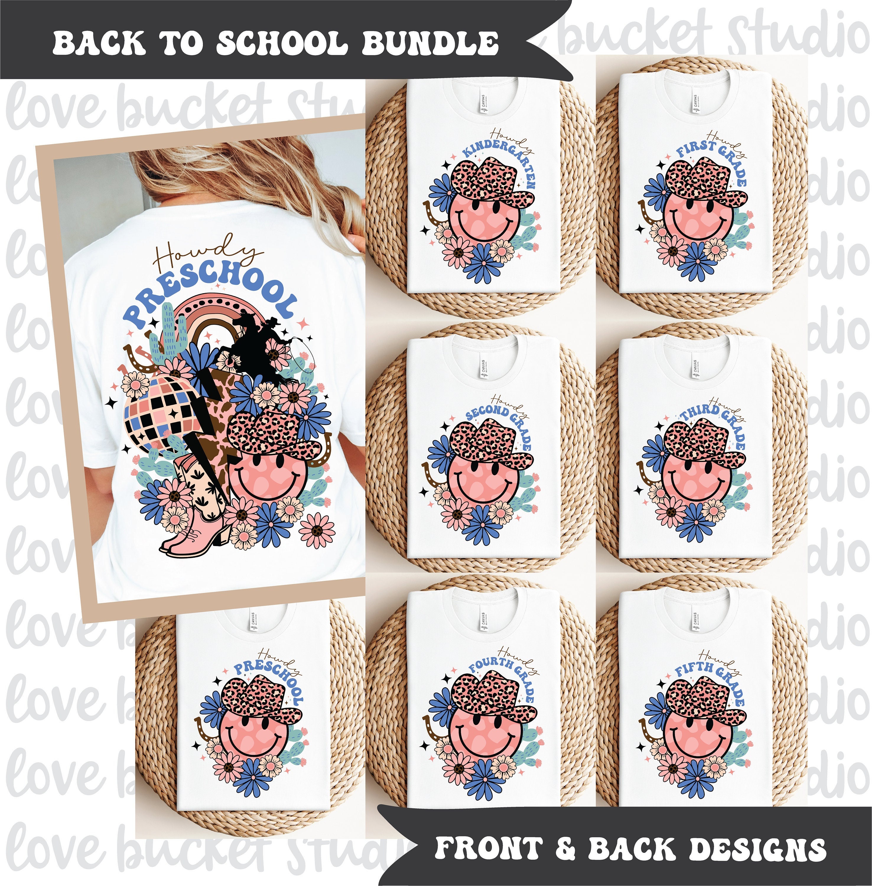 Bundle de la rentrée des cow-girls groovy rétro, maternelle à la 5e année, maternelle, premier jour d'école, école png, svg de l'école groupée