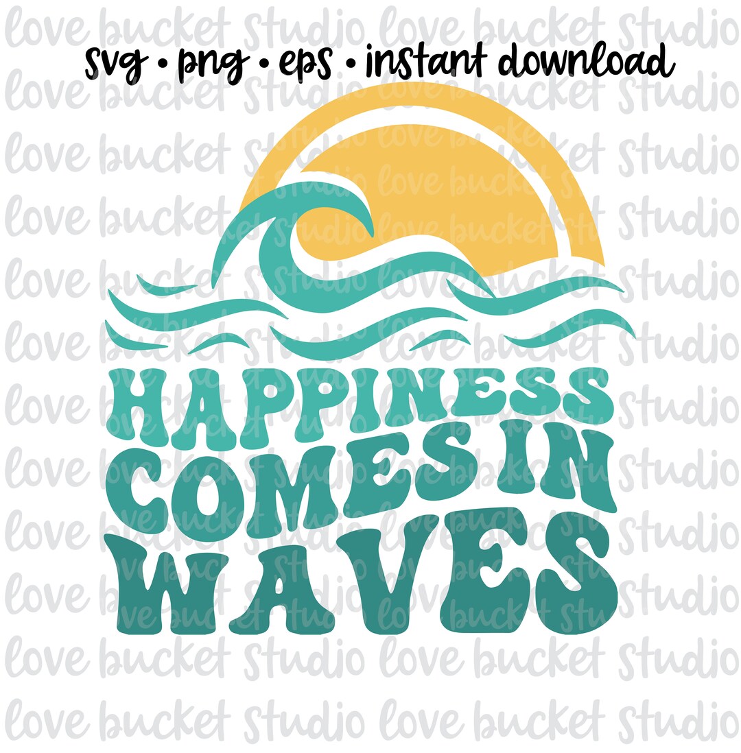 Happiness Comes in Waves SVG, PNG Retro Summer Svg, Retro Beach Svg