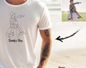 Personalized Dad Shirt, Fathers Day Gift for New Dad, Custom Dad Outline Sketch Tee, Dad Birthday Gift, Gift for Husband, Custom Photo Shirt
