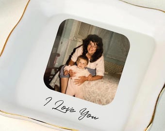 Vintage Photo Love Ring Dish, Personalized Custom Ring Holder, Photo Ring Tray, Birthday Gift for Mom, Personalized Couple Photo Ring Holder