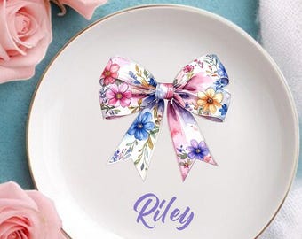 Personalized Name Coquette Bow Jewelry Dish, Matching Bridesmaid Gift Ideas, Gift for Bridesmaid, Custom Bridesmaid Personalized Sister Gift