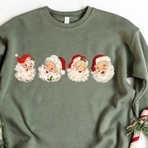 Retro Cheerful Santa Tshirt, Santa Merry Christmas Shirt, Vintage Santa Claus Graphic Tee, Xmas Women Men Gift, Classic Christmas Sweatshirt