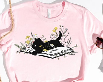 Cat Mom Shirt, Cat Lover Tee, Cute Book Cat Shirt, Floral Book Shirt, Book Lover Sweatshirt, Reader Bookish Tee, Cat Themed Gifts For Women