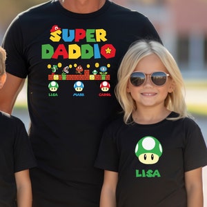 Custom Super Daddio Shirt, Personalized Kids Name Dad, Daddy Shirt, Matching Father&#39;s Day, Gift for Dad, Super Dad, Gamer Daddy Sweatshirt