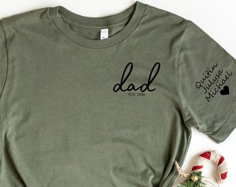 Custom Dad Est with Kids Names and Heart on Sleeve shirt, First father's day, Best Seller Gifts for Dad, Father's Day Gift, Daddy Sweatshirt