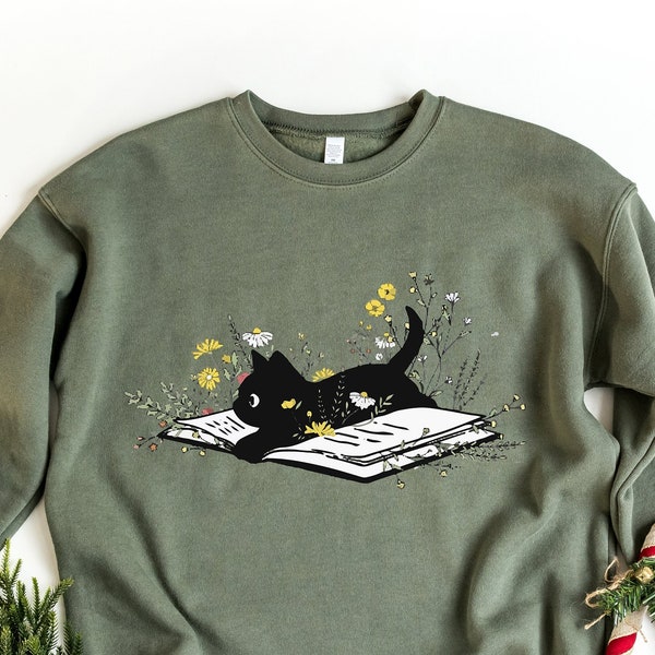 Chemise de maman de chat, tee-shirt d'amant de chat, chemise de chat de livre mignon, chemise de livre floral, sweat-shirt d'amant de livre, tee-shirt bookish de lecteur, cadeaux sur le thème de chat pour les femmes