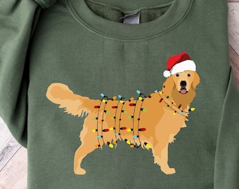 Christmas Golden Retriever Shirt, Happy New Year Dog Tshirt, Christmas Lights Tee, Christmas Dog Tee, Golden Mom Tshirt, Gift for Dog Lover