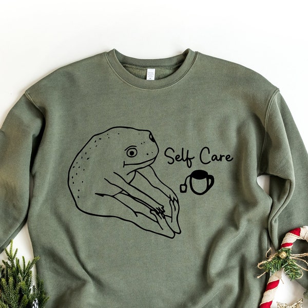 Lustiges Frosch-Selbstpflege-Hemd, lustiger Frosch-Selbstpflege-Retro- Sweatshirt, lustiges Hemd, Geburtstagsgeschenk für sie, Cottagecore Frosch-Hemd, positive Stimmung