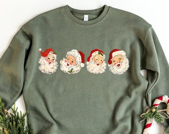 Retro Cheerful Santa Tshirt, Santa Merry Christmas Shirt, Vintage Santa Claus Graphic Tee, Xmas Women Men Gift, Classic Christmas Sweatshirt