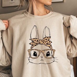 Bunny with Leopard Glasses shirt, Easter sweatshirt, Easter bunny graphic tee, Easter shirts for women, Ladies Easter Bunny tee, Easter Gift