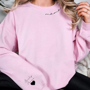 Custom Text on the Neck and Names on the Sleeve Sweatshirt, Personalized Names Initials on Sleeve, Dad Customizable Gift, Mothers Day Gift