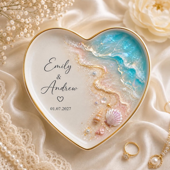 Personalized Ring Dish, Custom Ring Dish, Beach Wedding Ring Dish, Ocean Jewelry Dish, Wedding Gift, Engagement Gift, Anniversary Keepsake