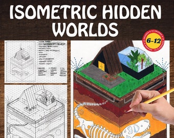 Isometric Subterranean Worlds, Perspective, High School Art Project, Middle School Art Project, Isometric Perspective Drawing Grades 6-12