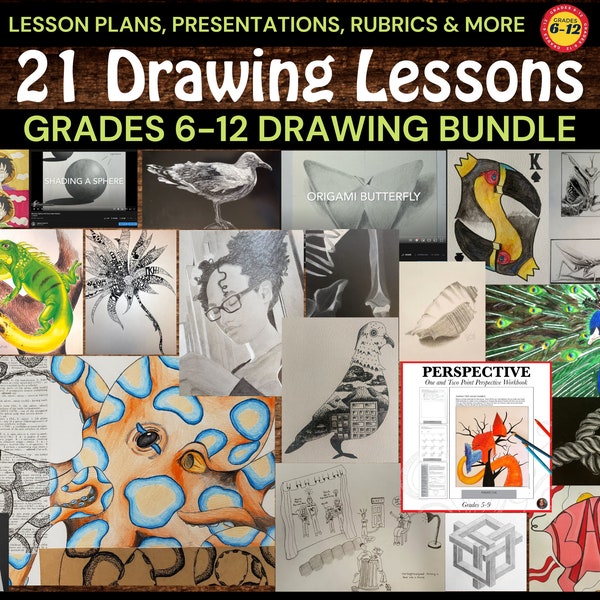 21 Middle School Art Lessons Bundle; High School Art Lesson Bundle; Middle School Art Projects, High School Art Lessons; Fun Art Lessons