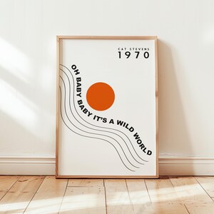 Impresión artística giclée de música de Wild World de los años 70 // Impresión de letras musicales // Arte independiente // A4 A3 A2 // Póster infantil // Estética retro abstracta //