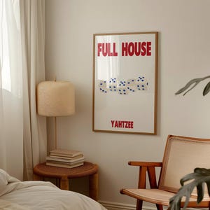 Full House Yahtzee Dice Retro Game Art Print  // Indie Art // A4 A3 A2