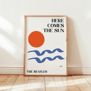 Aquí viene el sol, The Beatles, impresión artística Giclée // Impresión de letras musicales // Arte independiente // A4 A3 A2 // Impresión para guardería // Póster alegre //