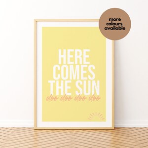 Aí vem o sol The Beatles Print - Arte de cozinha em A5, A4, A3, A2, A1 Perfeito para amantes da música e dos Beatles, decoração feita à mão
