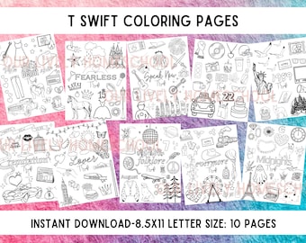 23 Page T Swift Coloring Pages, Enchanted Taylor Party Printables, Swiftie  Teacher Pages, Sparks Fly, Vault Tracks, Swift Digital Downloads 