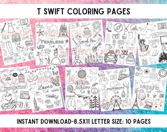 23 Page T Swift Coloring Pages, Enchanted Taylor Party Printables, Swiftie  Teacher Pages, Sparks Fly, Vault Tracks, Swift Digital Downloads 