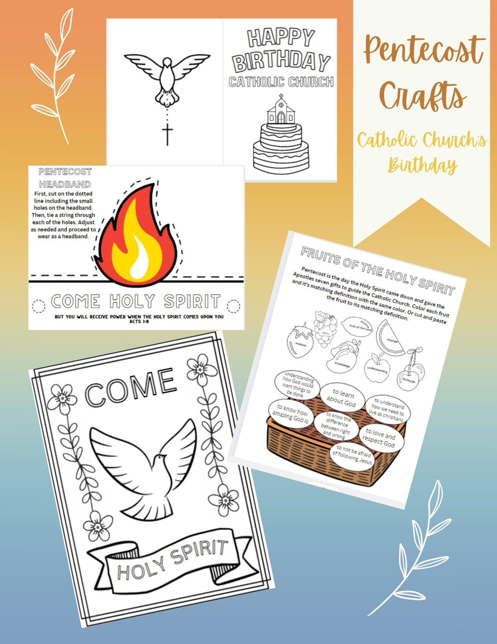 Printable Pentecost Crafts Catholic Church Birthday Card Etsy