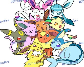 Fan Art Pocket Monster Eeveelutions Pile - Ready to Press - DTF Transfer